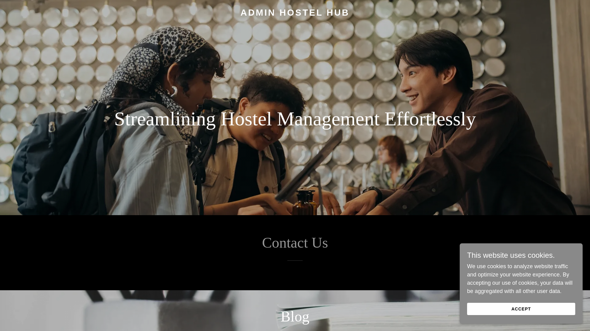 website screenshot of https://adminhostelhub.com