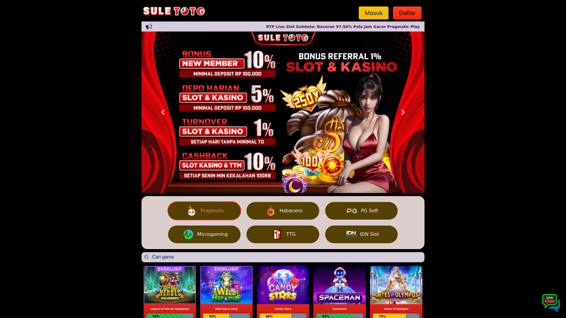 website screenshot of https://rtpsuletoto.fit/