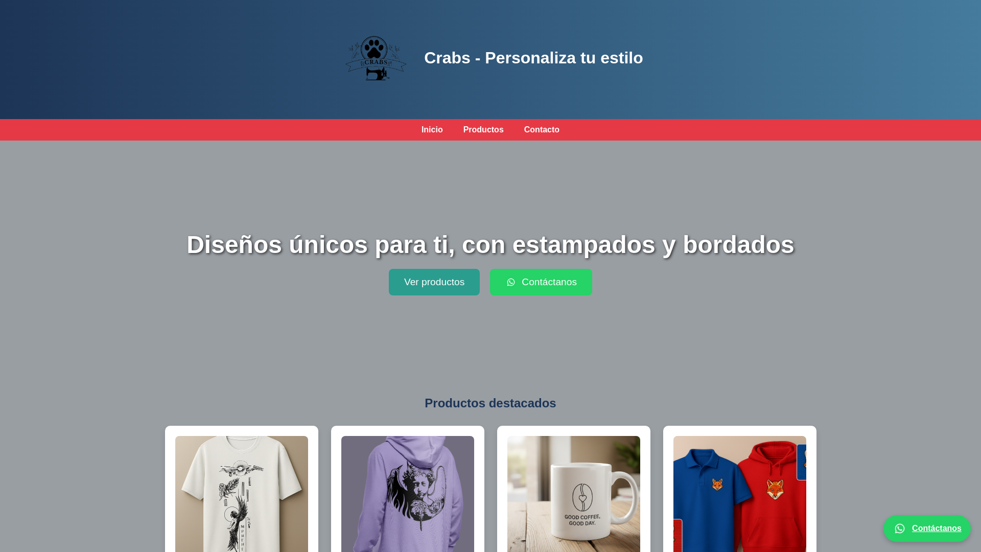 website screenshot of https://crabsmoda.com/