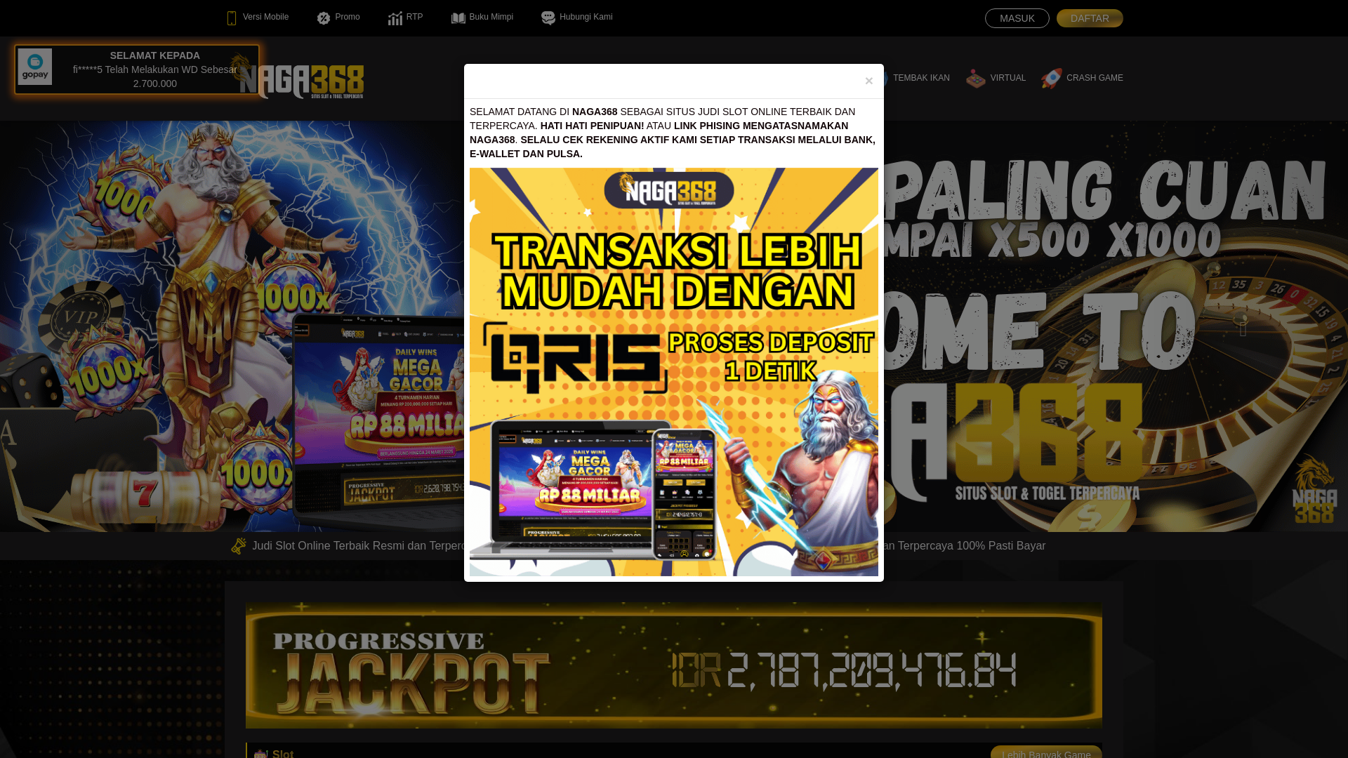 website screenshot of https://naga368login.com/