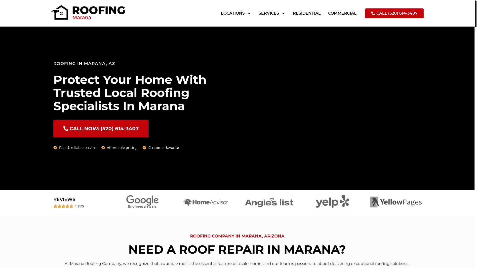 website screenshot of https://roofingmarana.com/