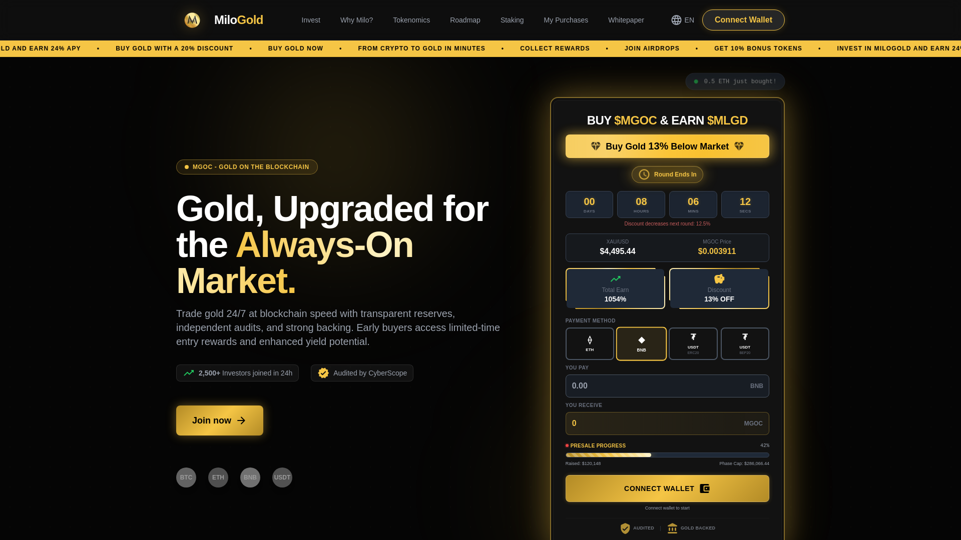 website screenshot of https://milogold.com