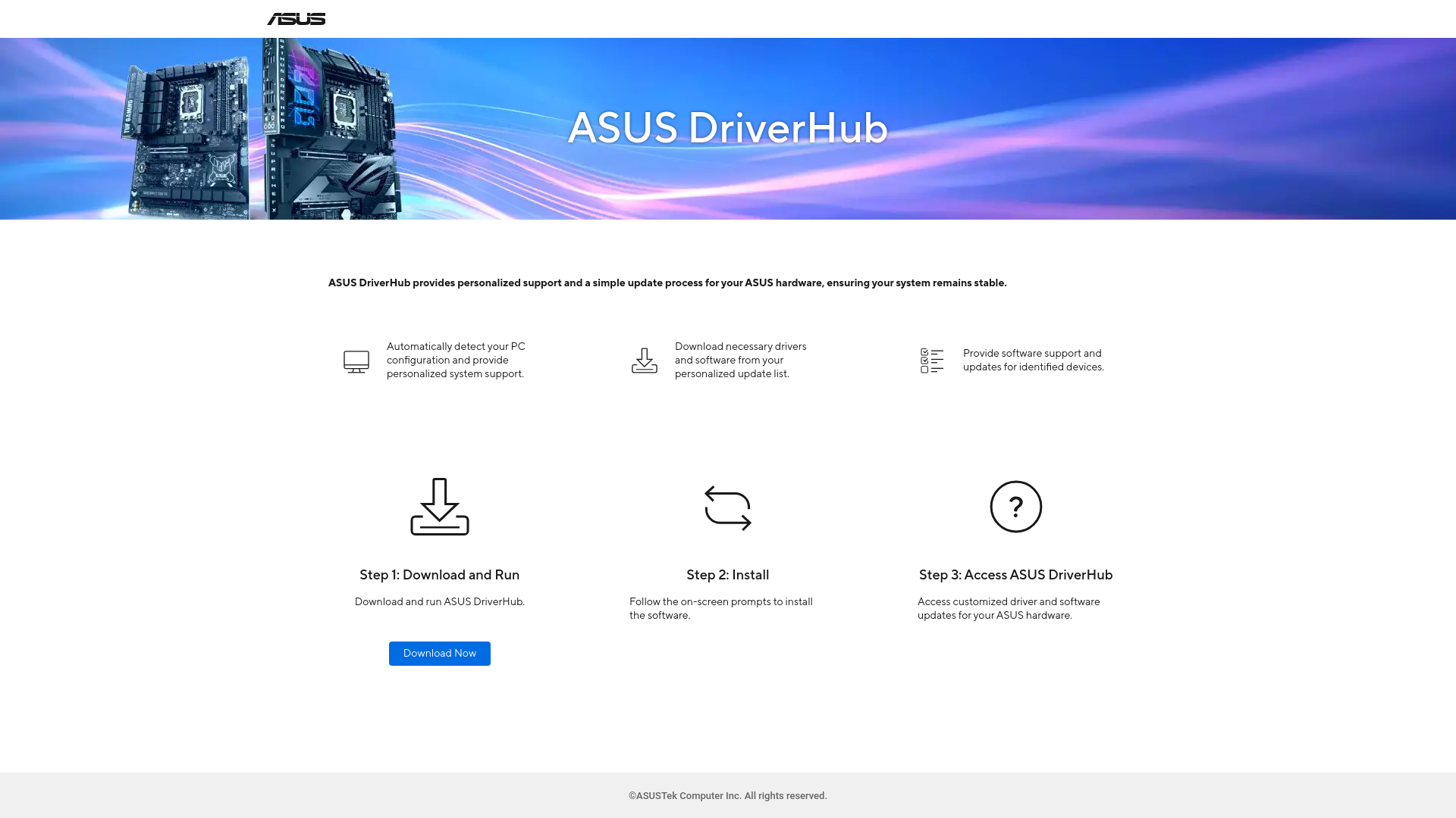website screenshot of https://driverhub.asus.com/en