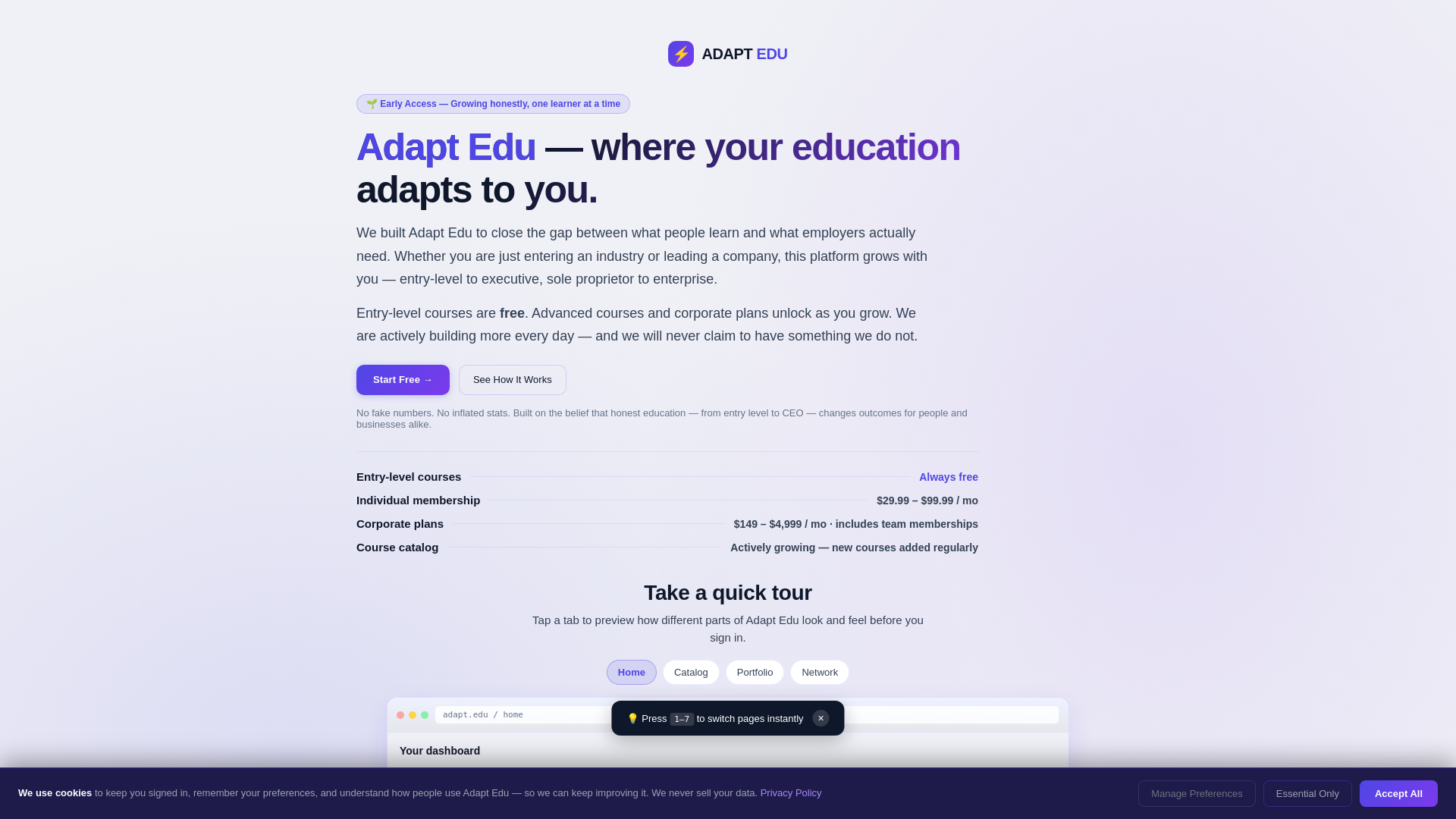 website screenshot of https://adaptedu.co/