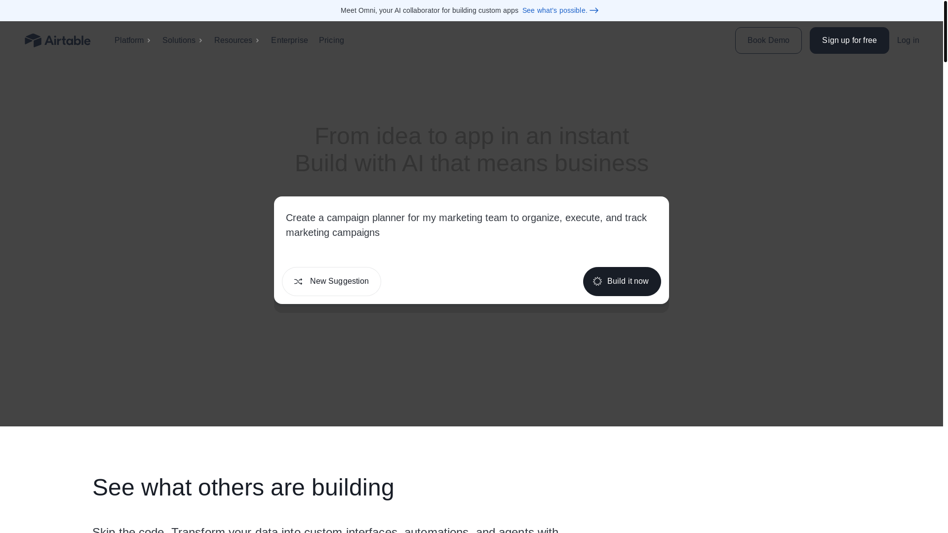 website screenshot of https://airtable.com/