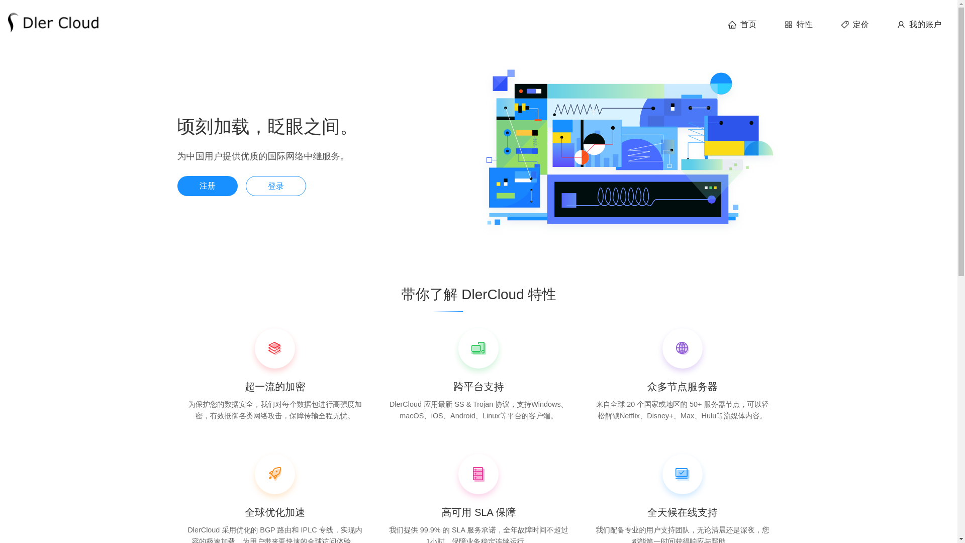 website screenshot of https://dlercloud.cc