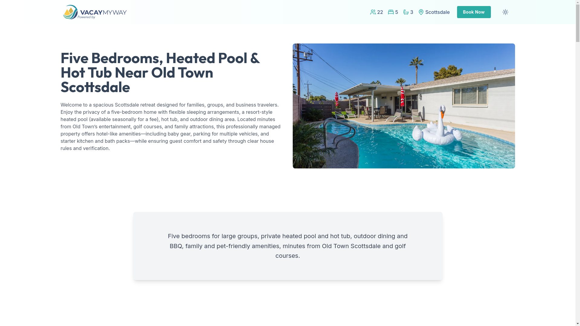 website screenshot of https://sunnyscottsdale.vacations/