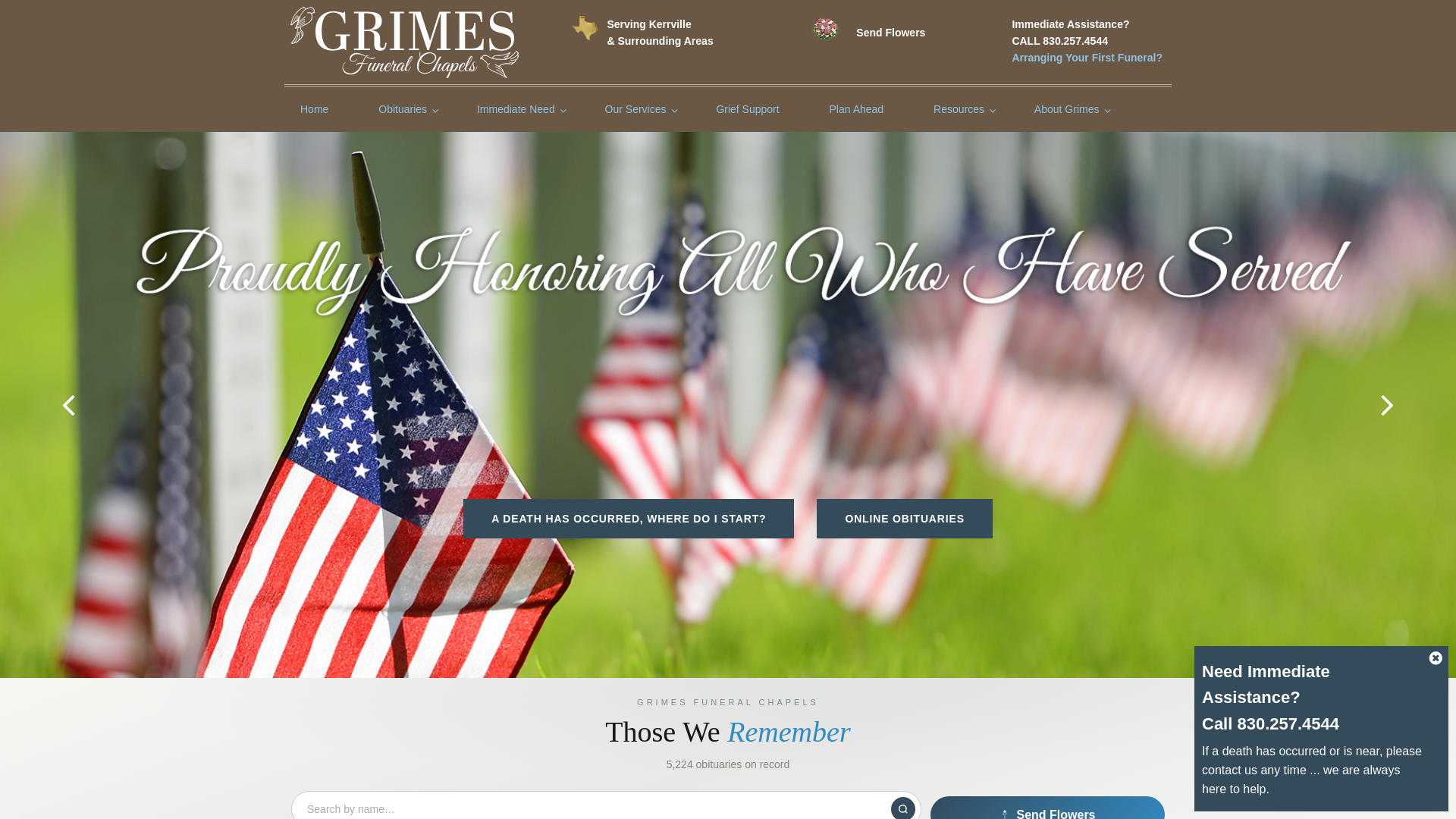website screenshot of https://grimesfuneralchapels.com/