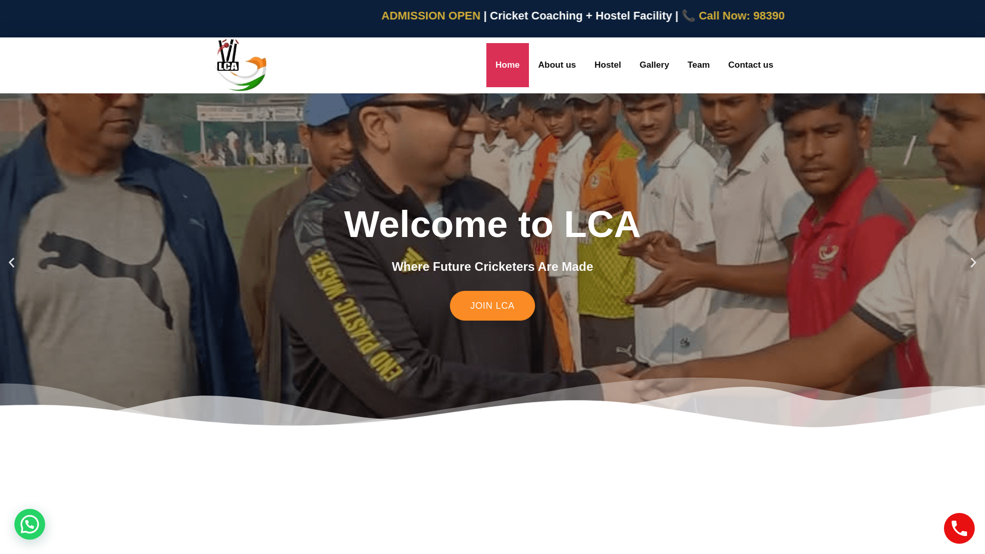 website screenshot of https://lucknowcricketacademy.in