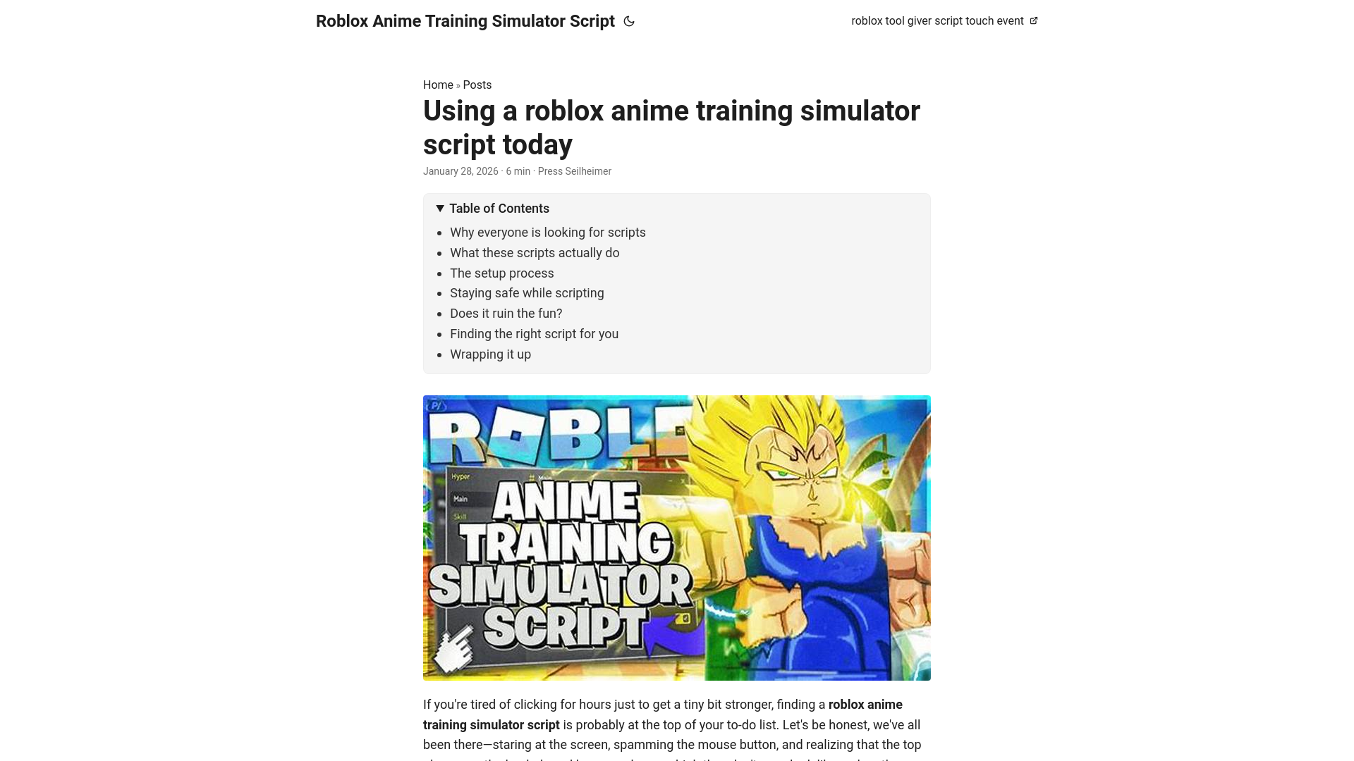 website screenshot of https://roblox-anime-training-simulator-script.pages.dev/