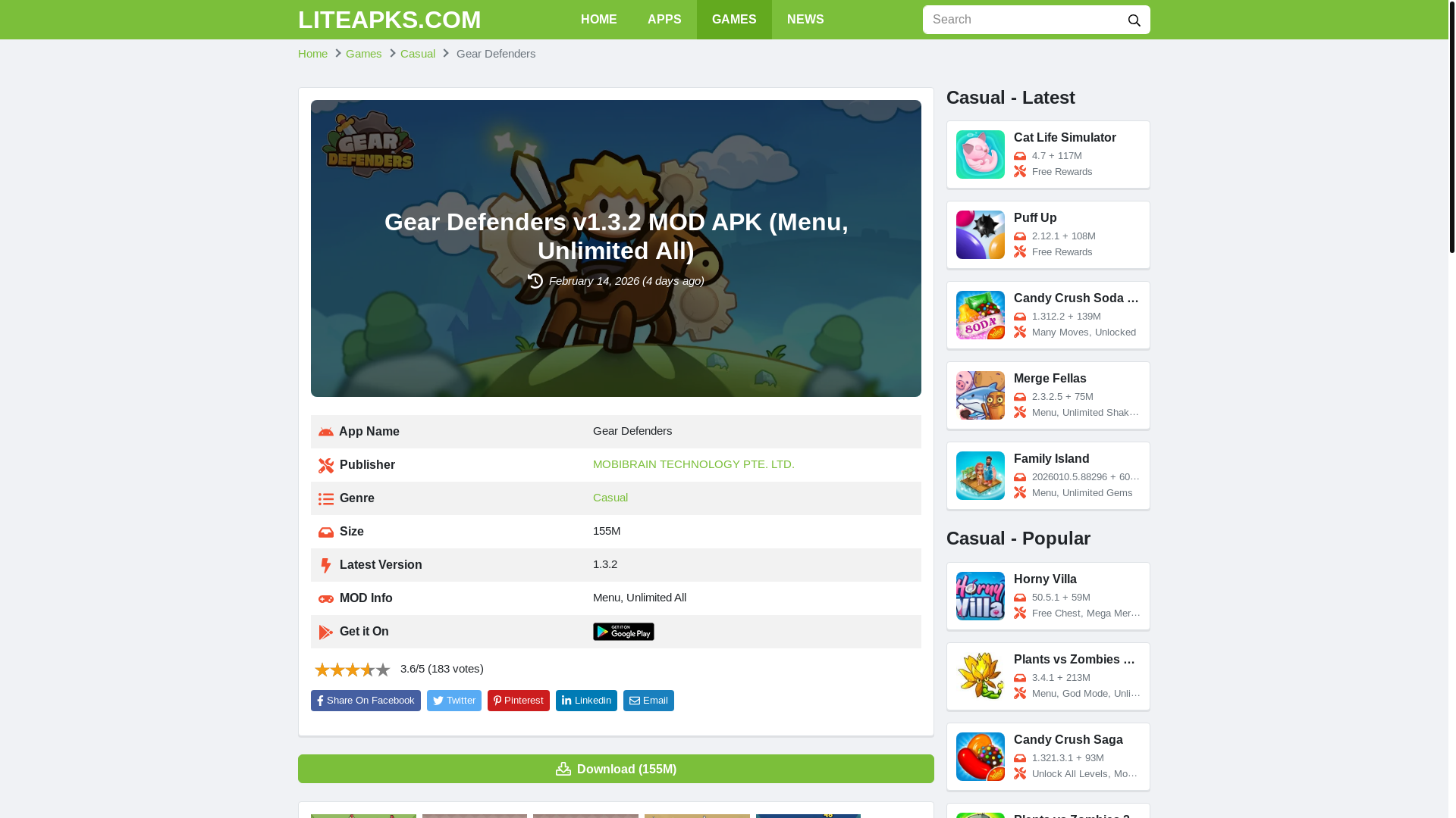 website screenshot of https://liteapks.com/gear-defenders.html