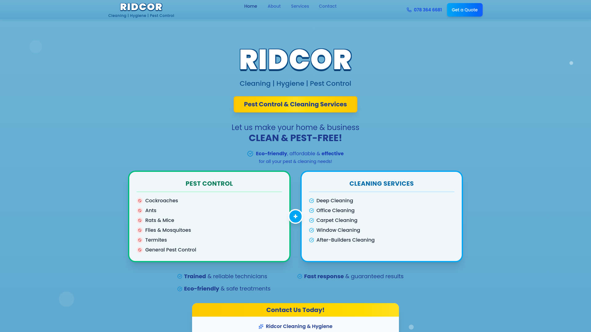 website screenshot of https://ridcor-cleaning.com/