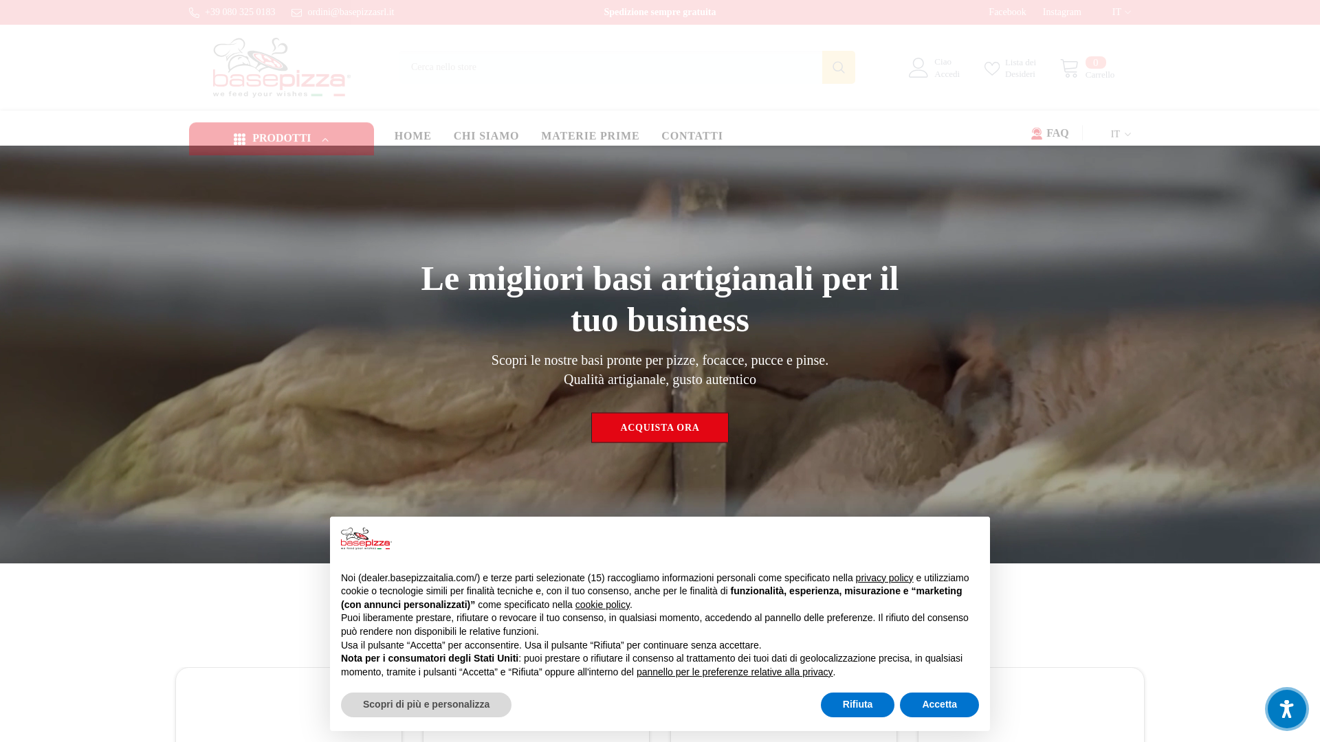 website screenshot of https://shop.basepizzaitalia.com