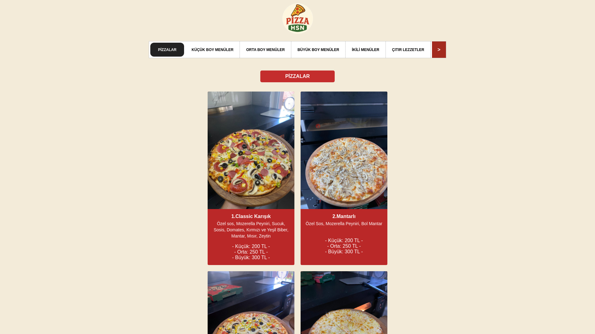 website screenshot of https://pizzahsn.com.tr/