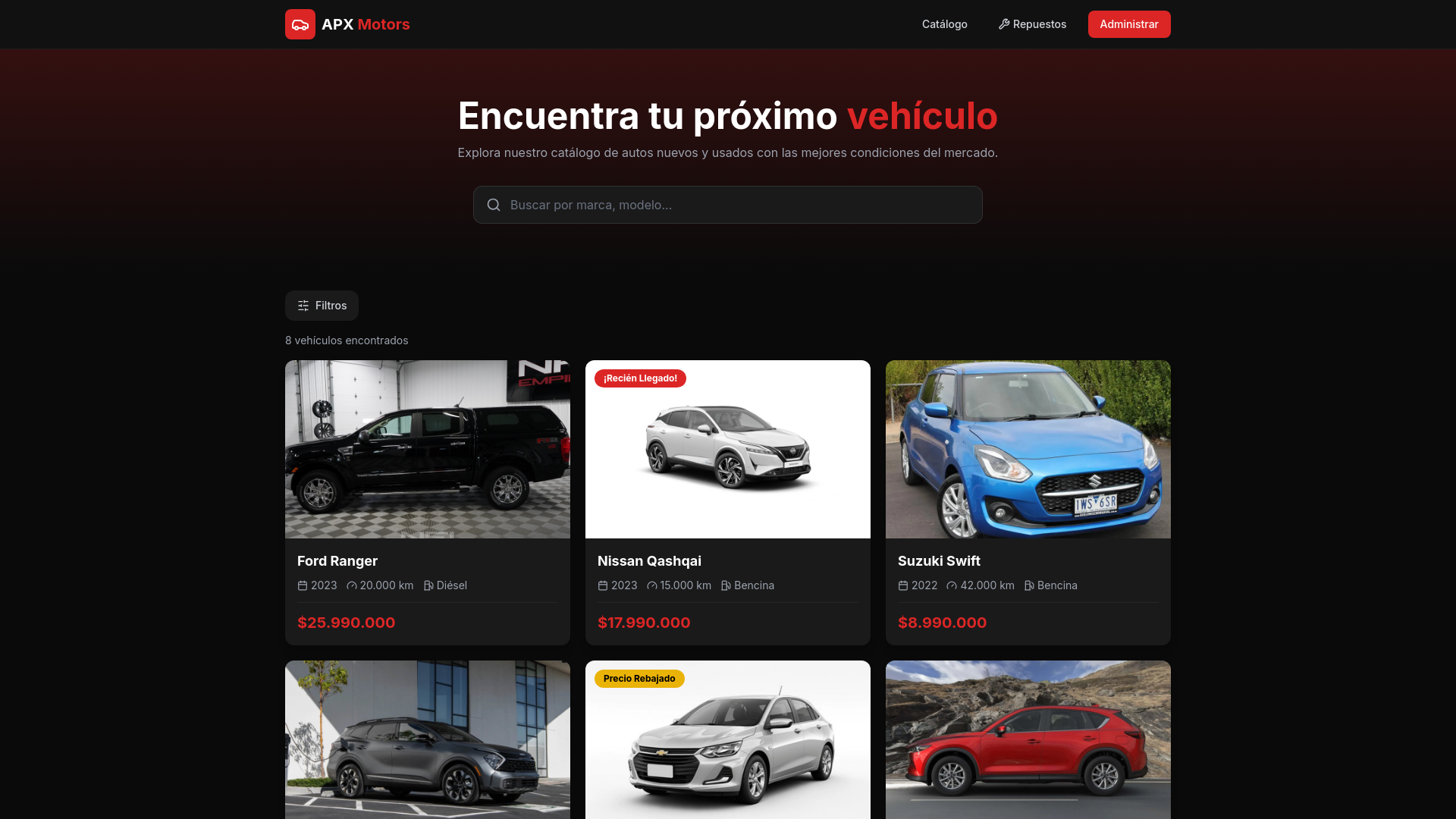 website screenshot of https://apxmotors.cl/