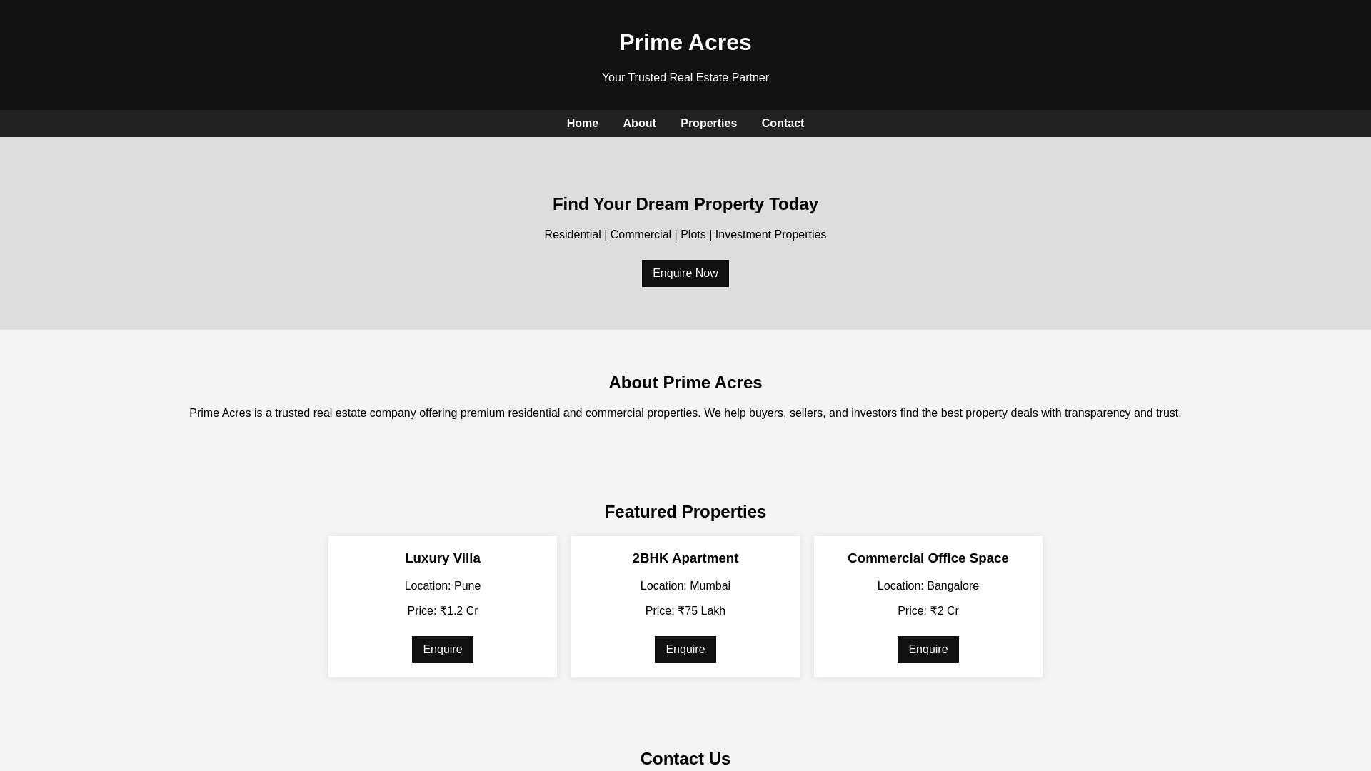 website screenshot of https://theprimeacres.com/