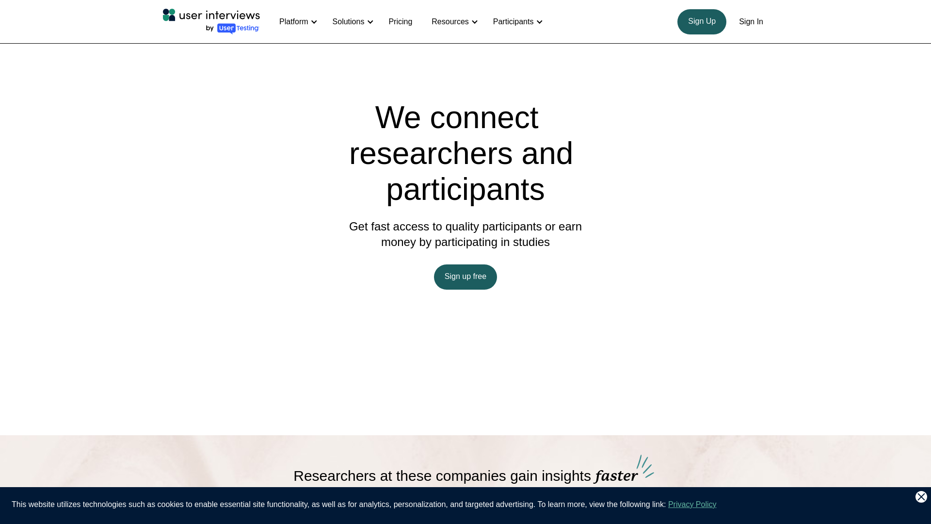 website screenshot of http://www.userinterviews.com/