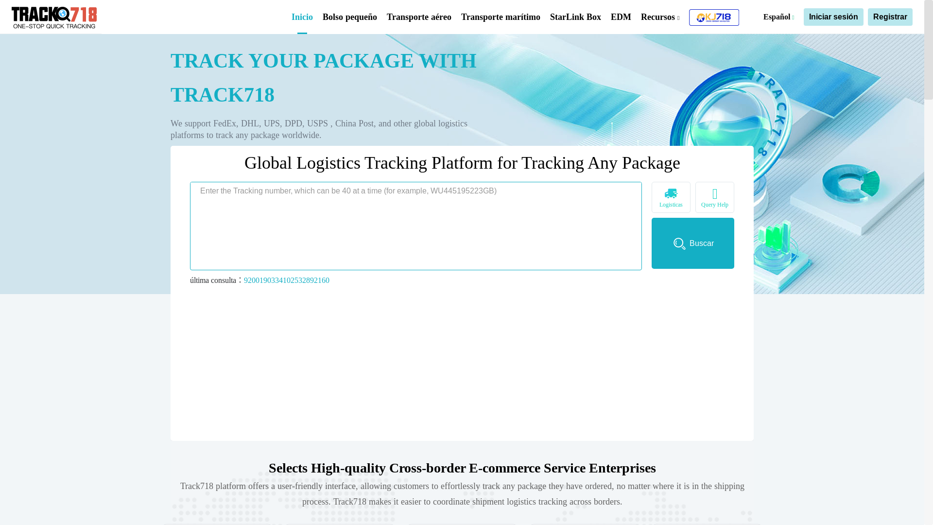 website screenshot of https://www.track718.eu/es