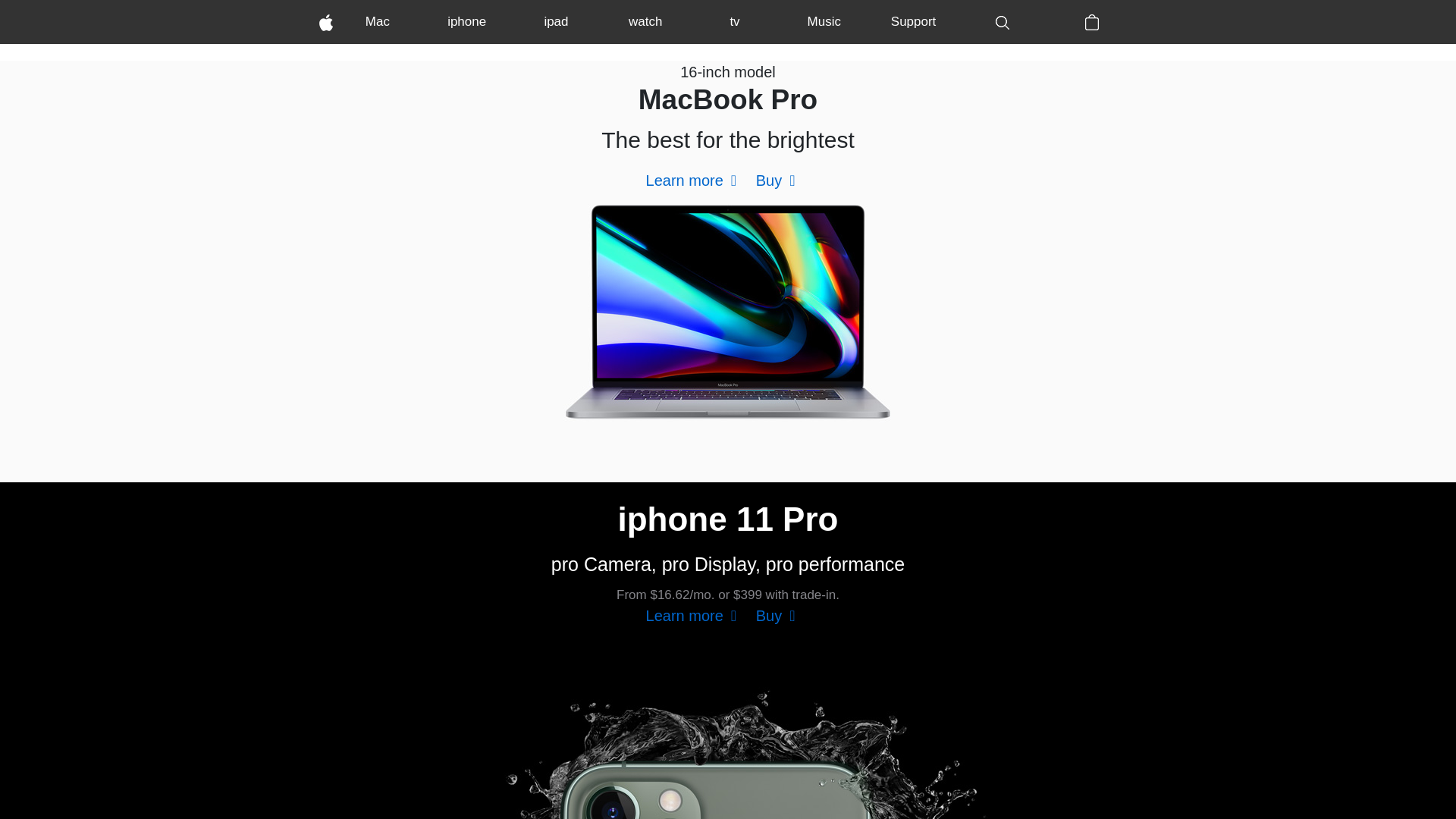 website screenshot of https://apple-clone-flame.vercel.app