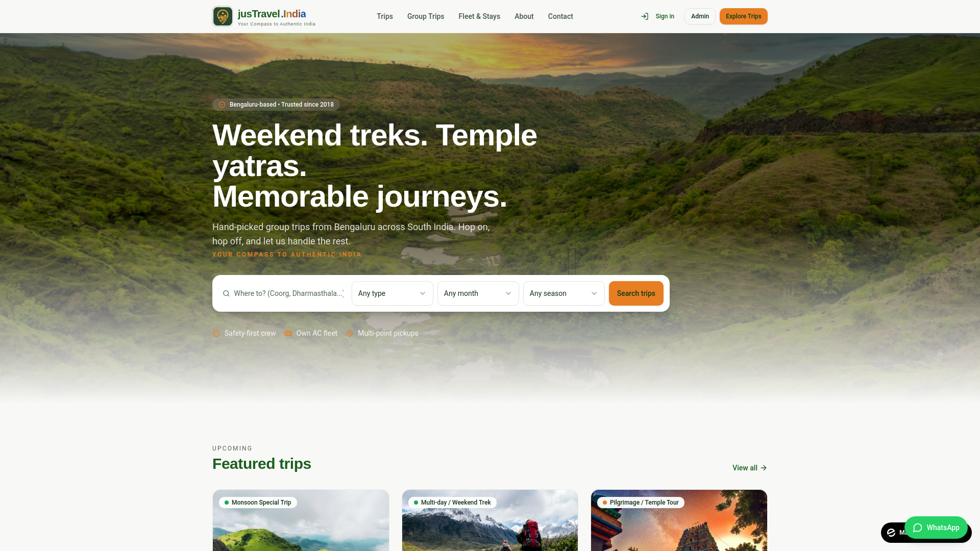 website screenshot of https://justravelindia.com/