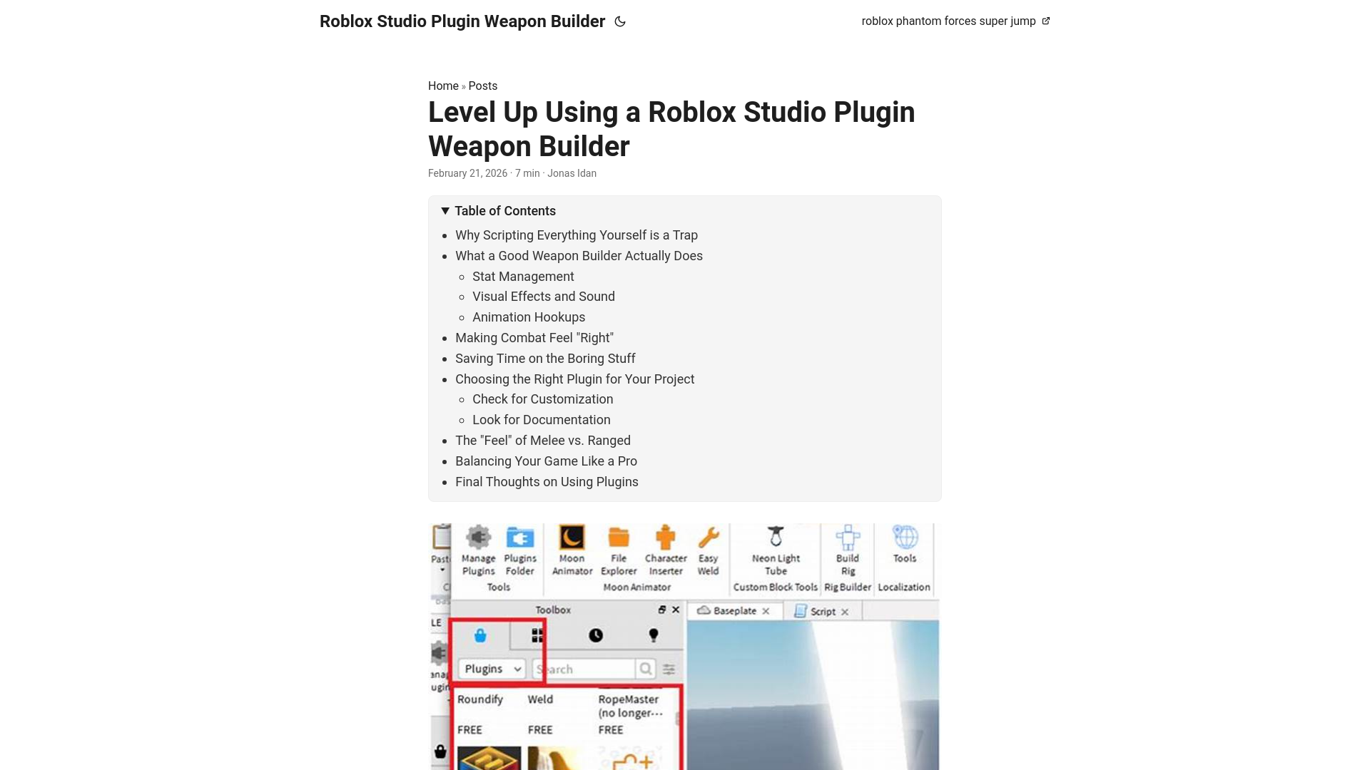 website screenshot of https://roblox-studio-plugin-weapon-builder.pages.dev/