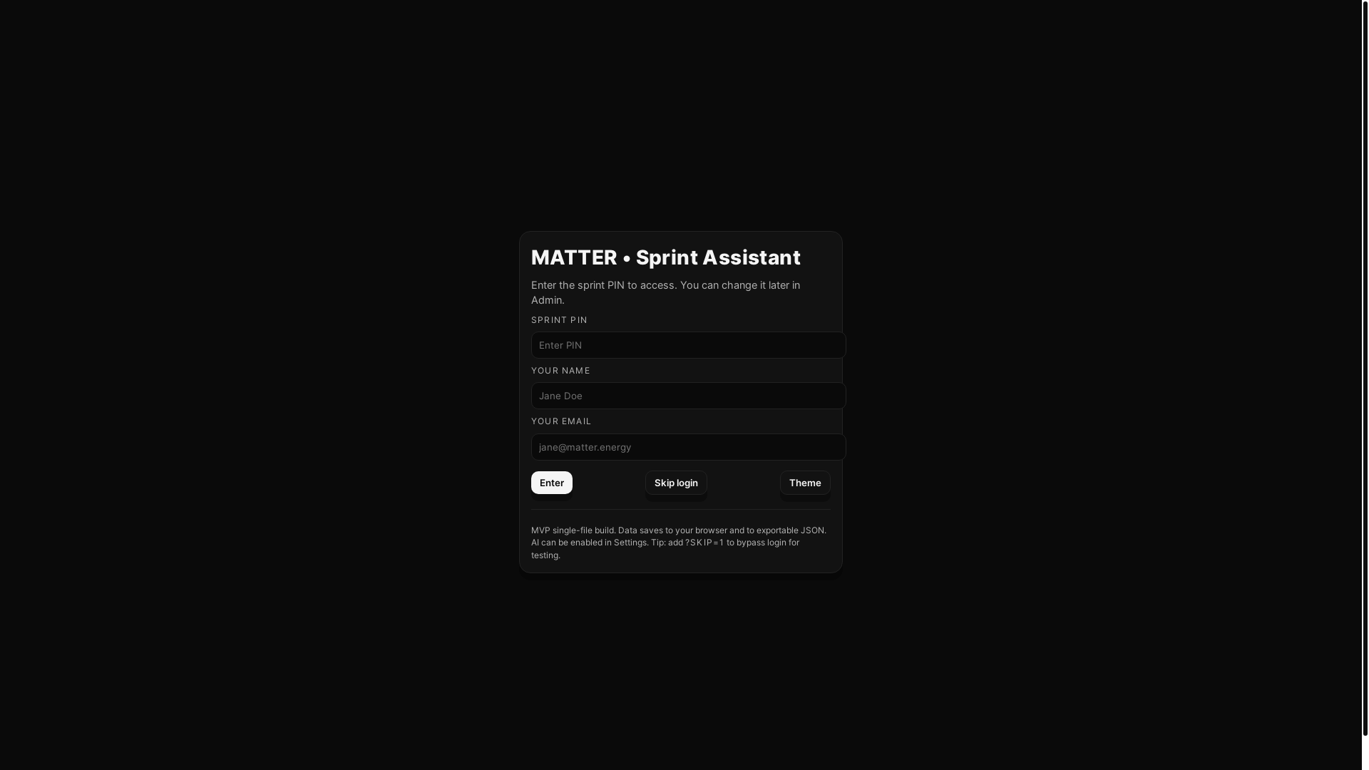 website screenshot of https://matter-sprint-assist.pages.dev/