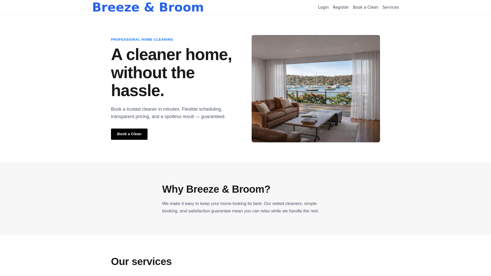website screenshot of https://breezeandbroom.com.au/