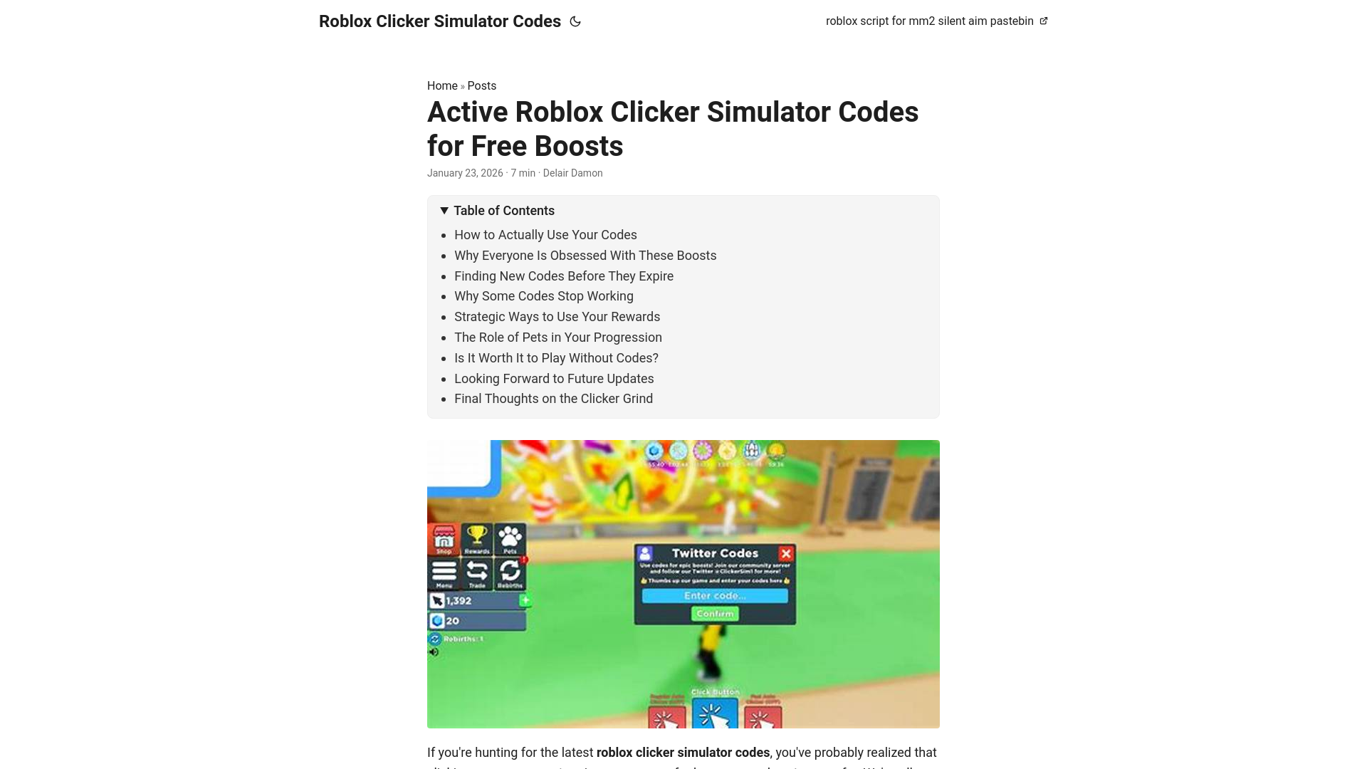 website screenshot of https://roblox-clicker-simulator-codes.pages.dev/