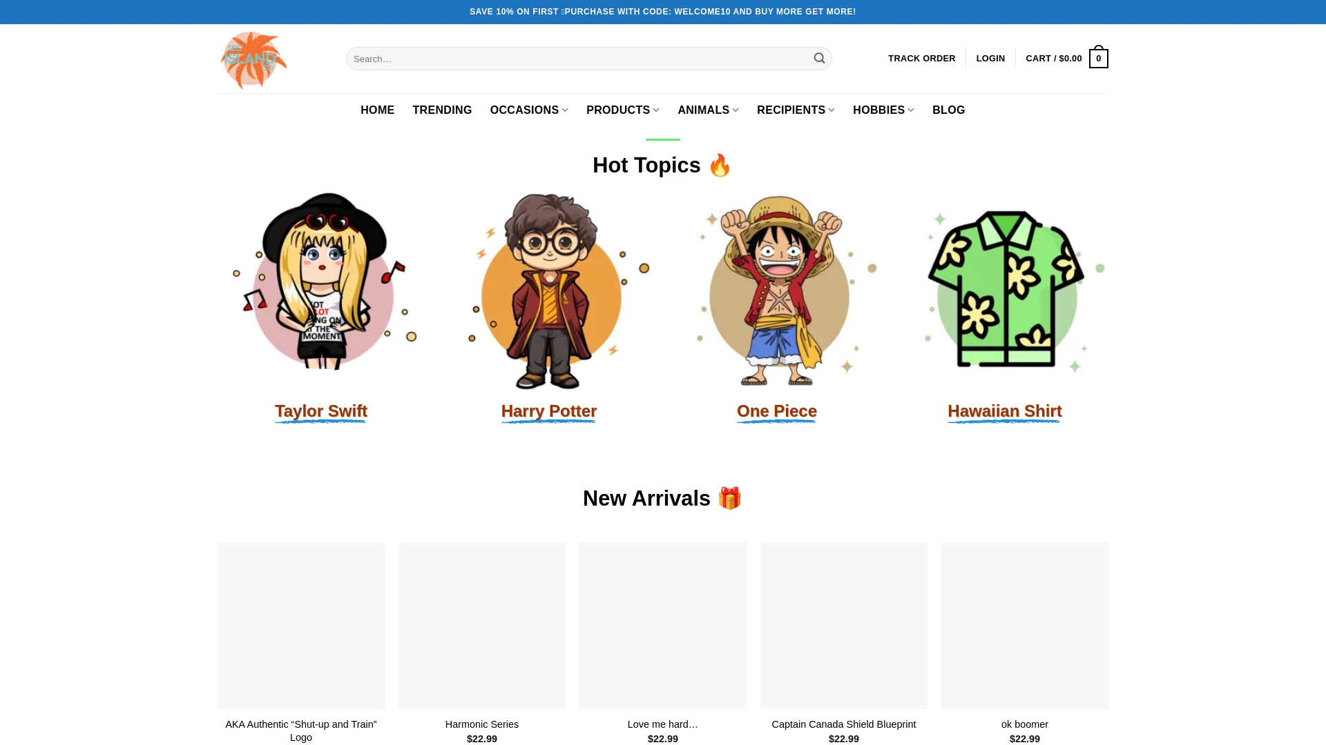 website screenshot of https://teeislandco.com/