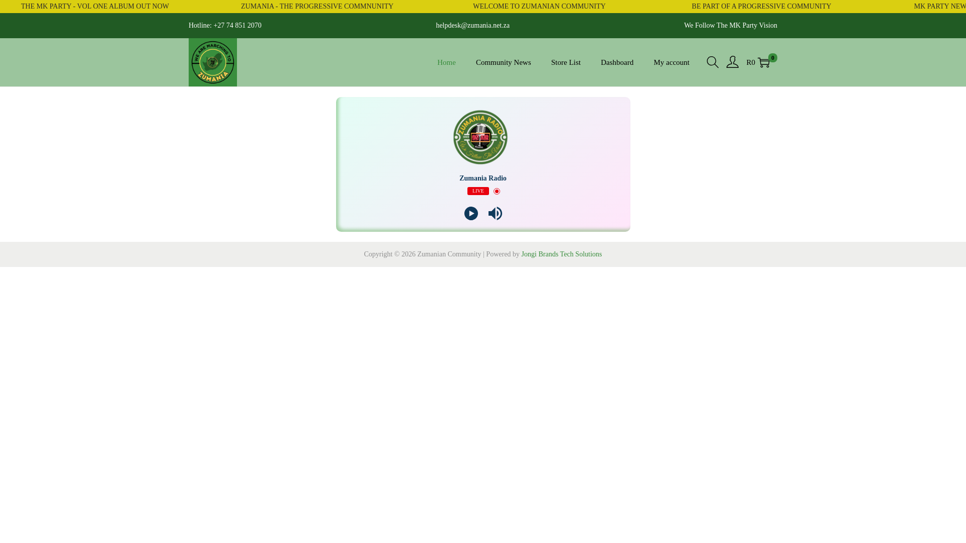 website screenshot of https://zumania.net.za/