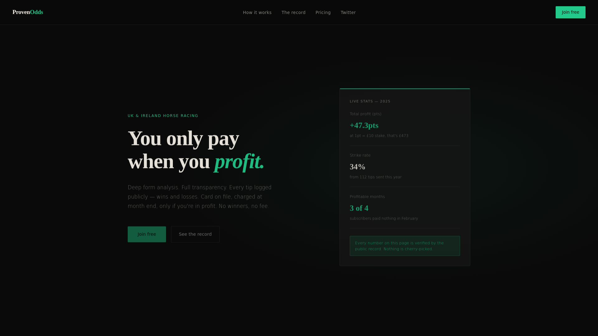 website screenshot of https://provenodds.com/