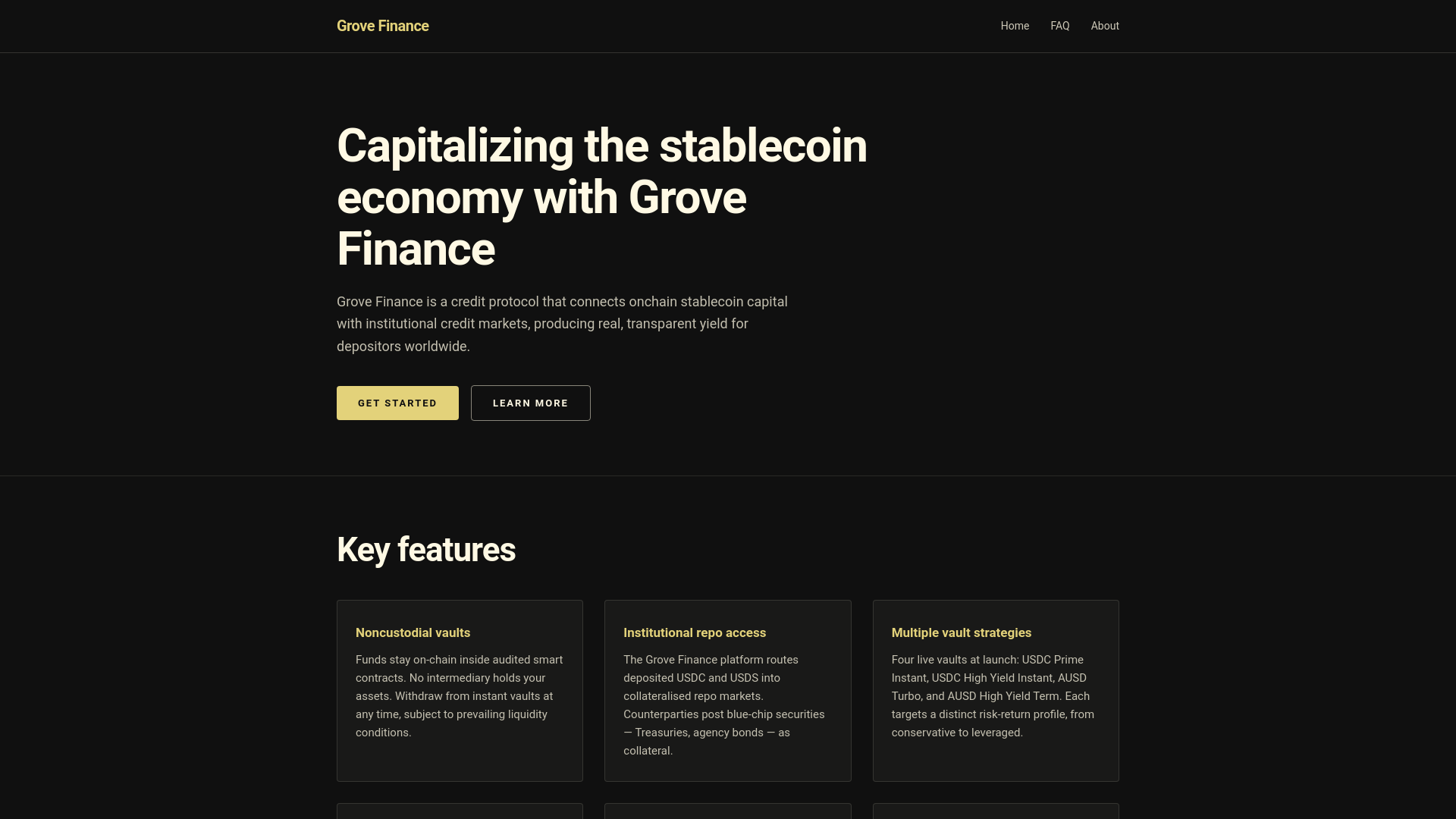website screenshot of https://grove-finance.net