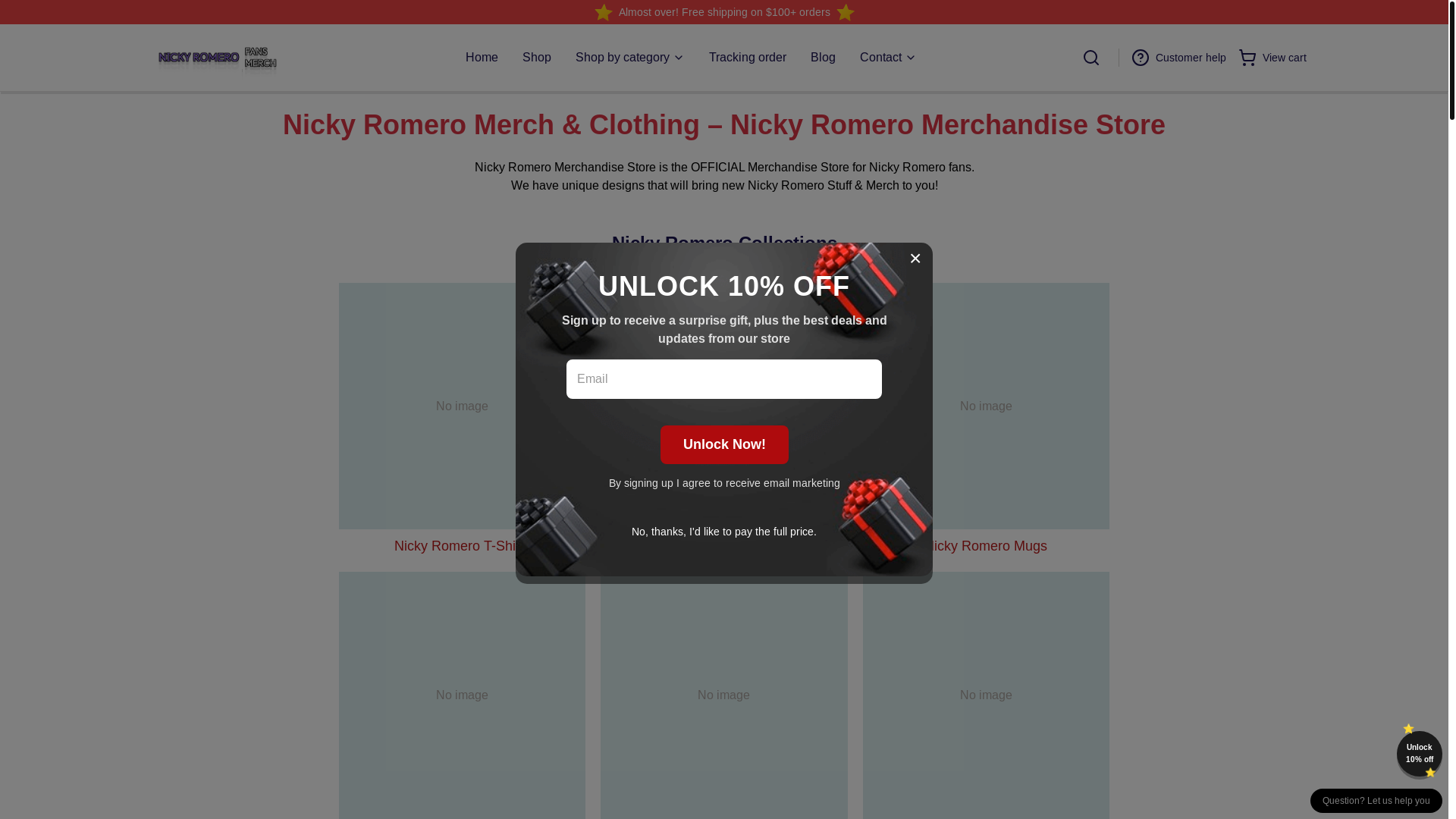 website screenshot of https://nickyromero.shop/