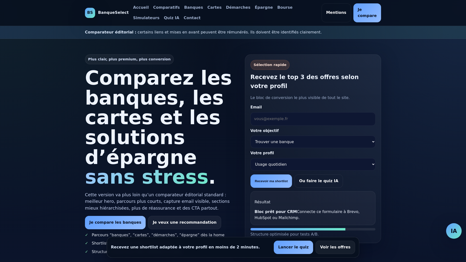 website screenshot of https://banqueselect.fr