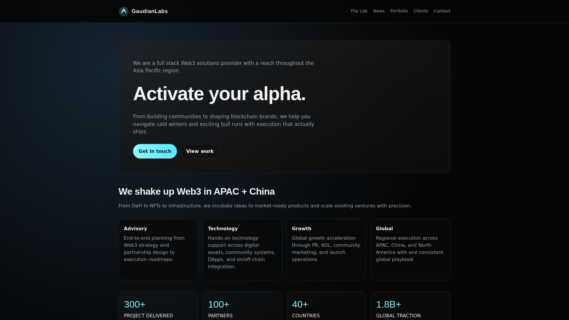 website screenshot of https://gaudianlabs.com/
