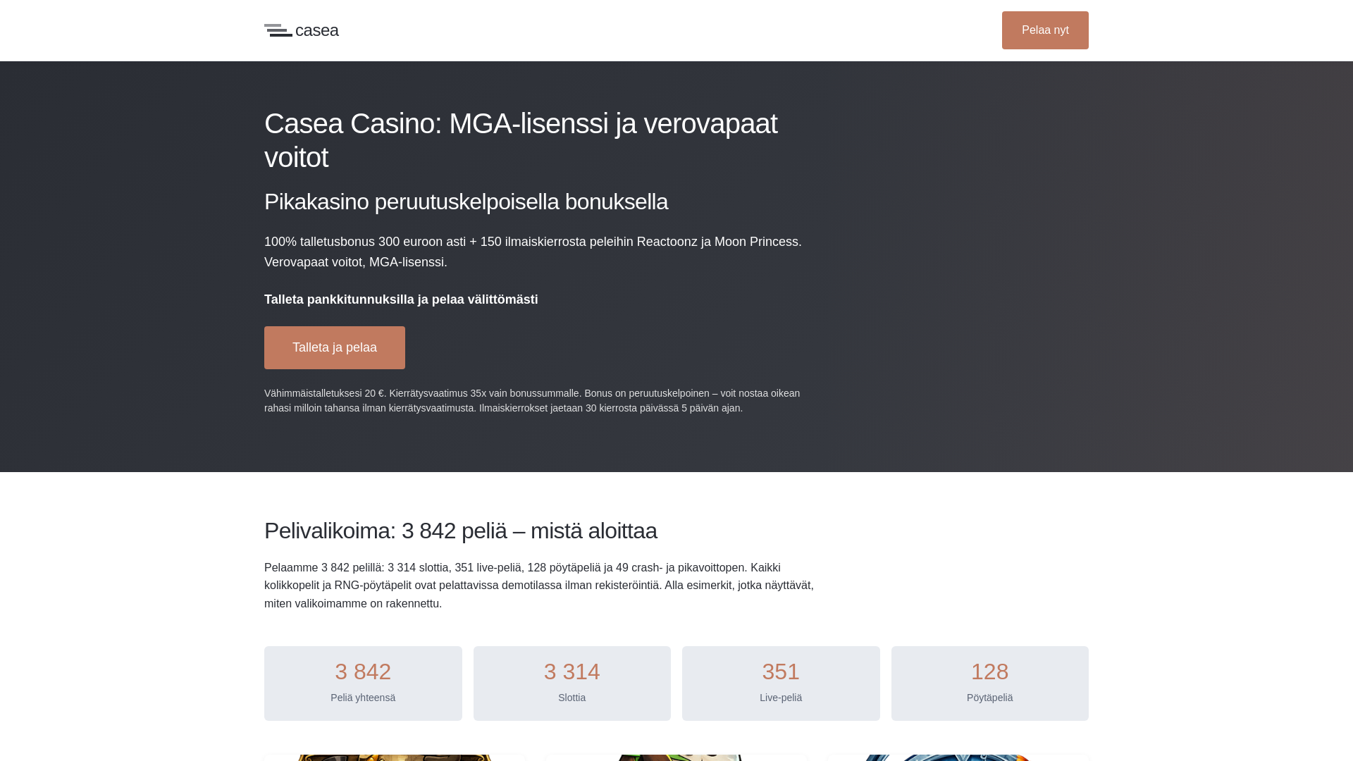 website screenshot of https://casea-kasino.fi/