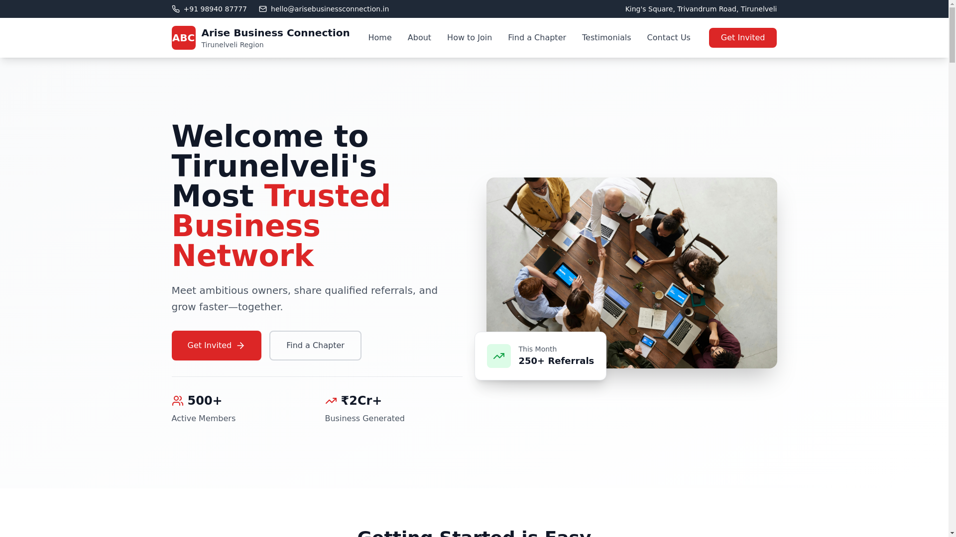 website screenshot of https://arisebusinessconnection.in/
