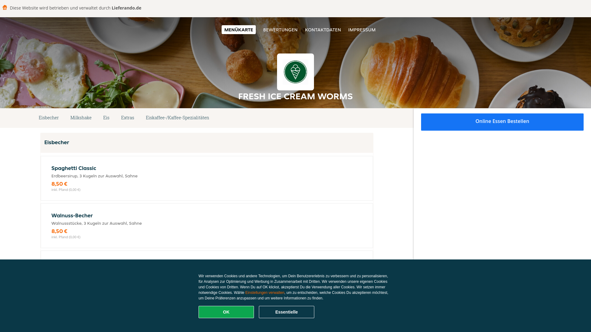 website screenshot of https://freshicecream-worms.de