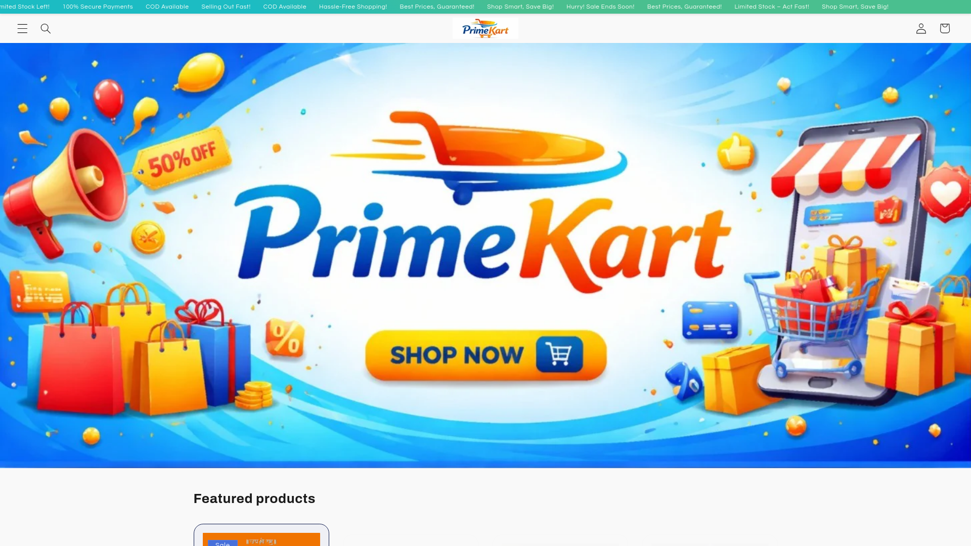 website screenshot of https://primekart.sbs/