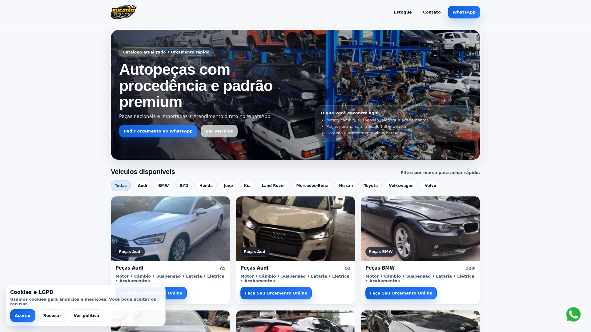 website screenshot of https://sucataoparts.com/