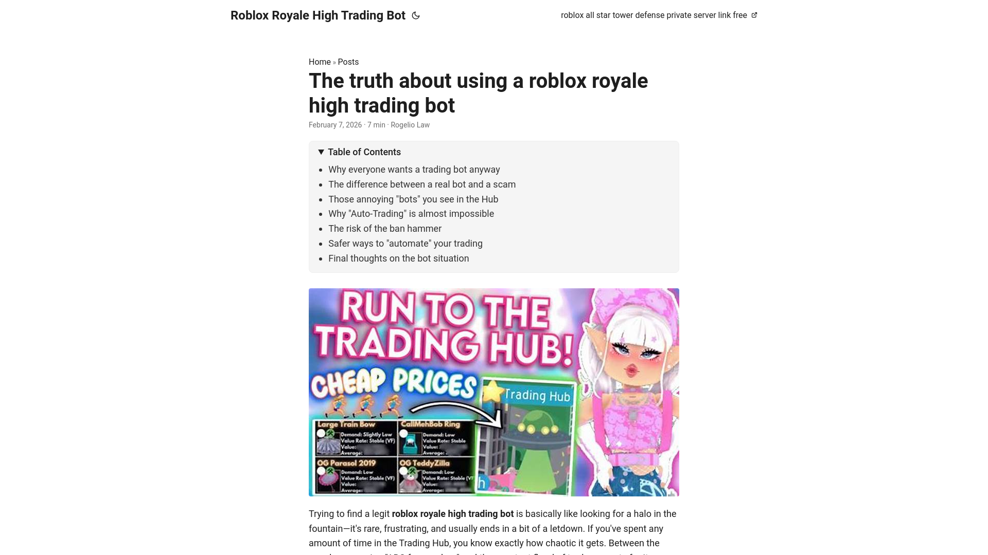 website screenshot of https://roblox-royale-high-trading-bot.pages.dev/