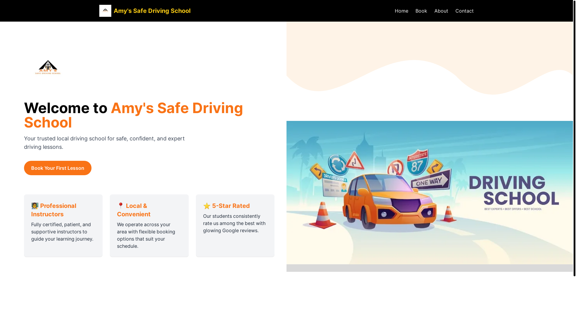 website screenshot of https://amysafedrivingschool.com.au/