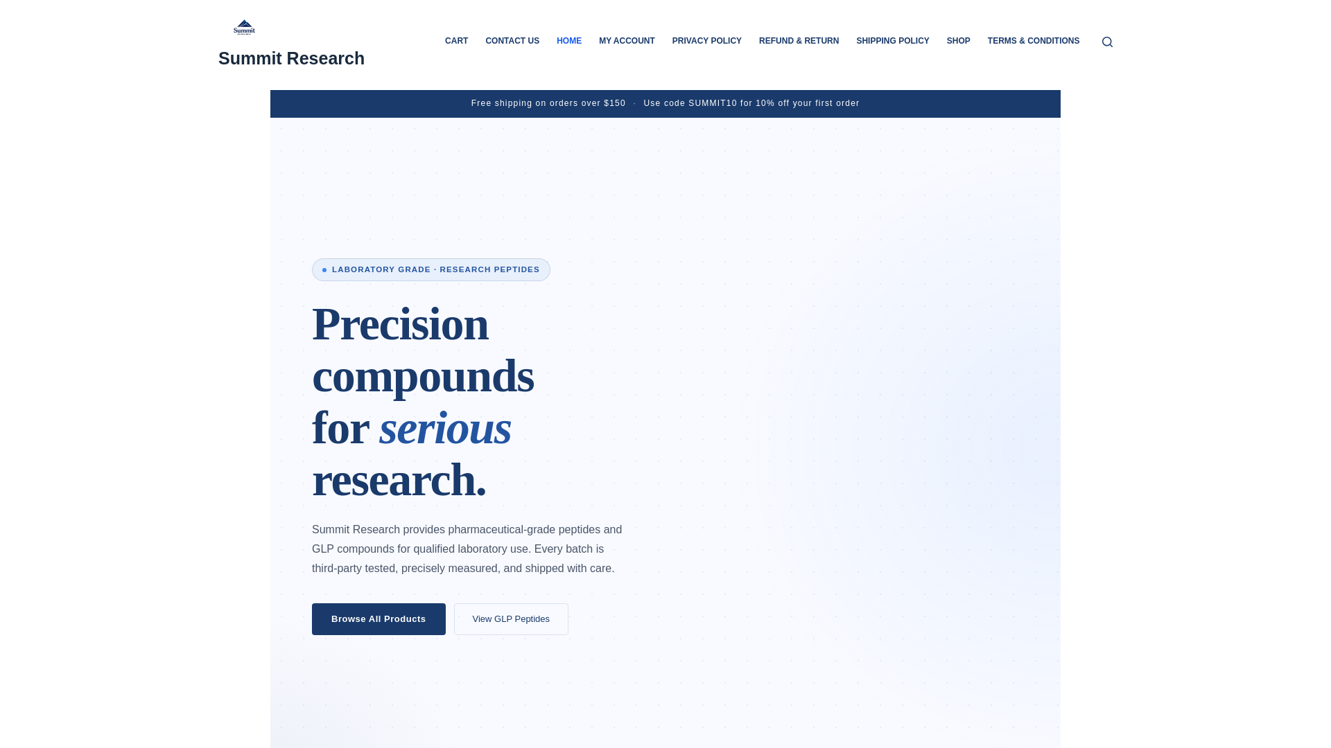 website screenshot of https://summitresearch.store/