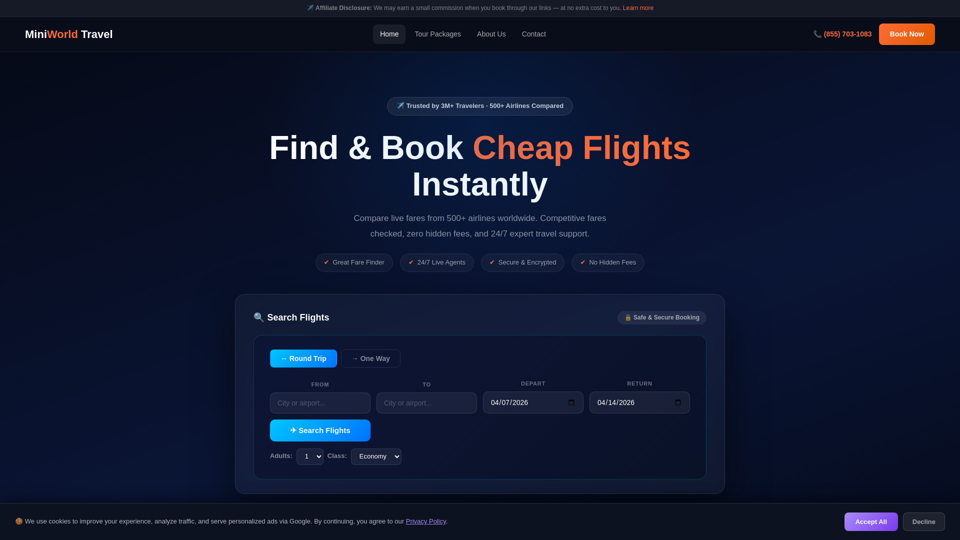 website screenshot of https://miniworldtravel.online/