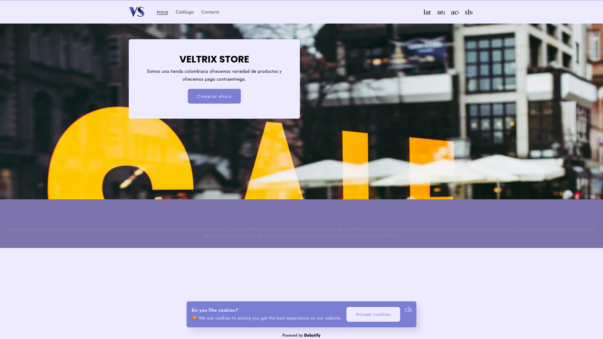 website screenshot of https://veltrixstore.me/