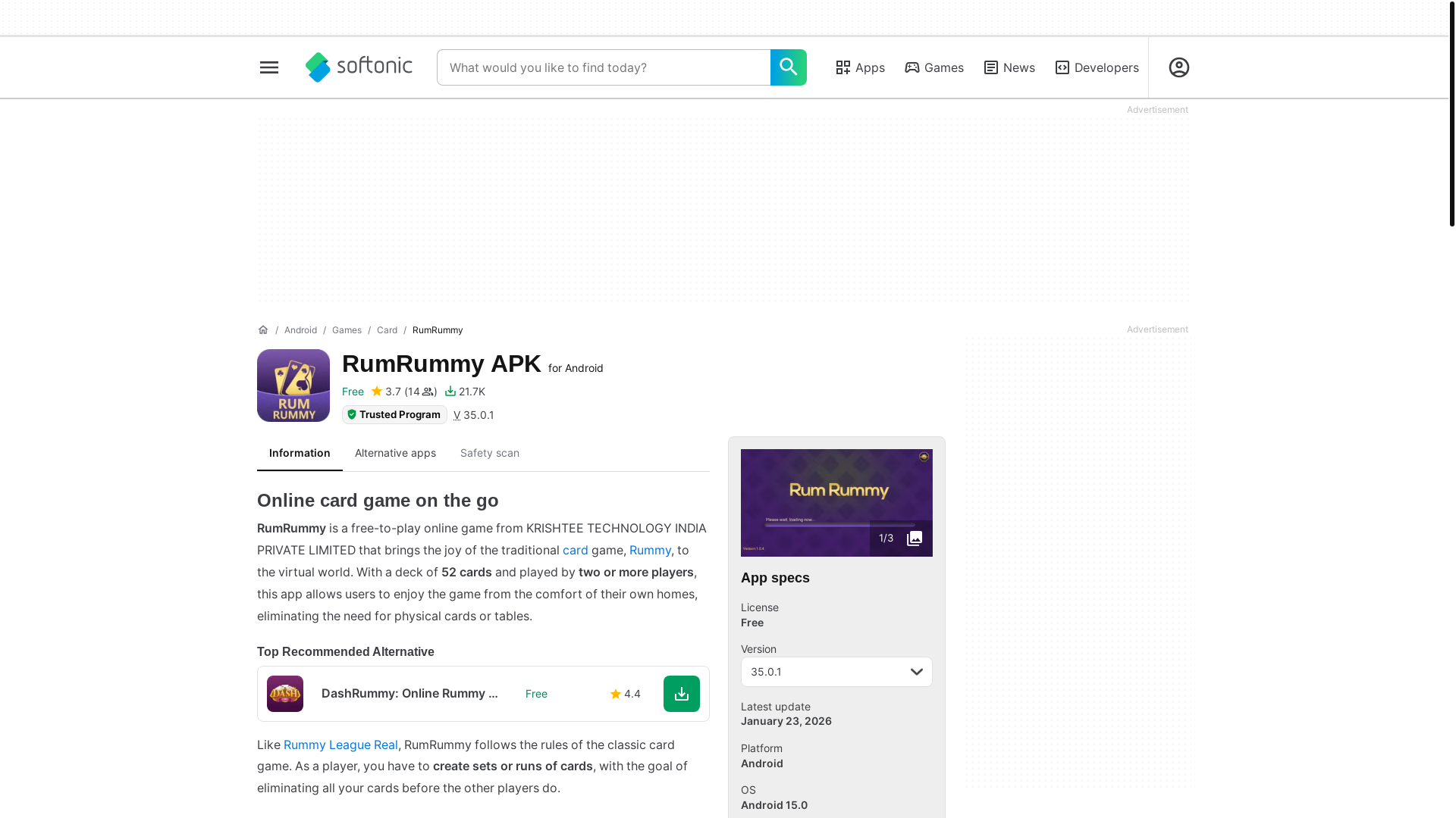 website screenshot of https://rumrummy.en.softonic.com