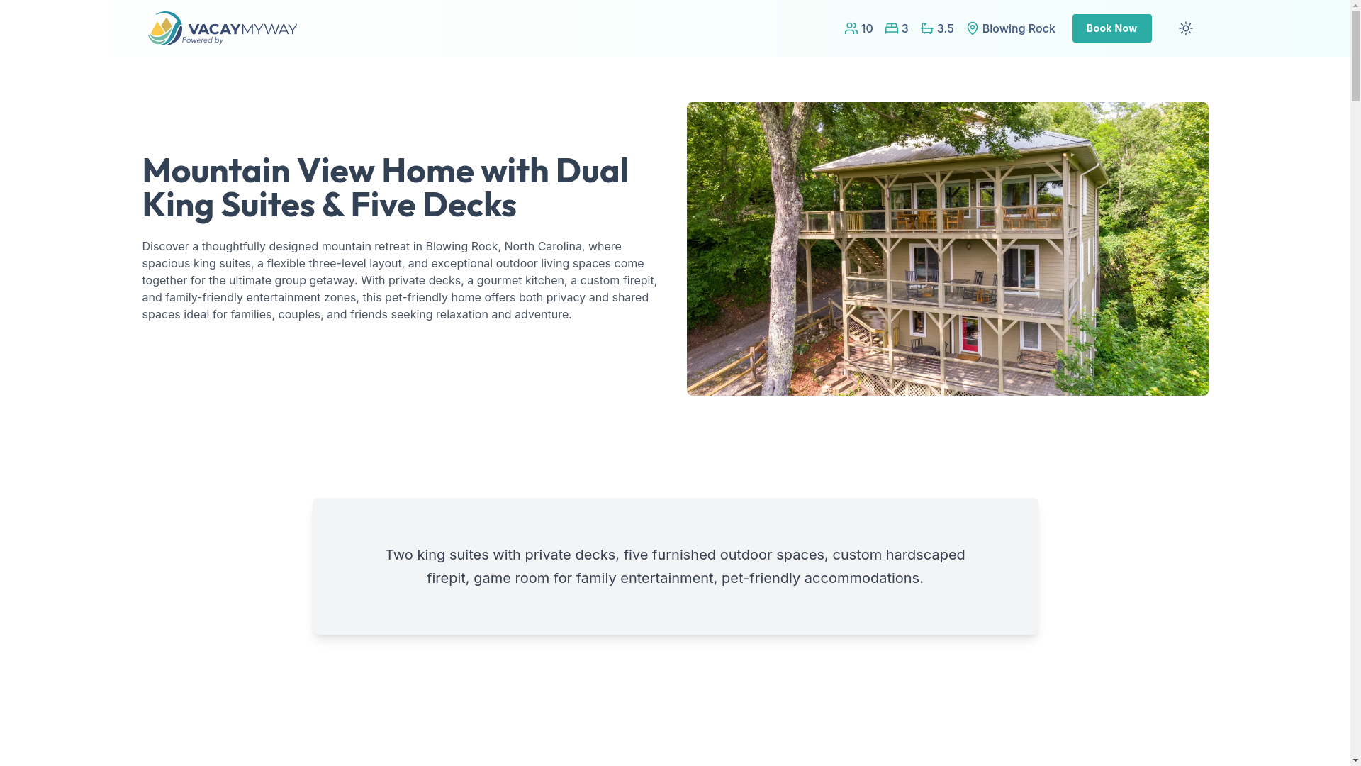 website screenshot of https://sunsetmountain.vacations/