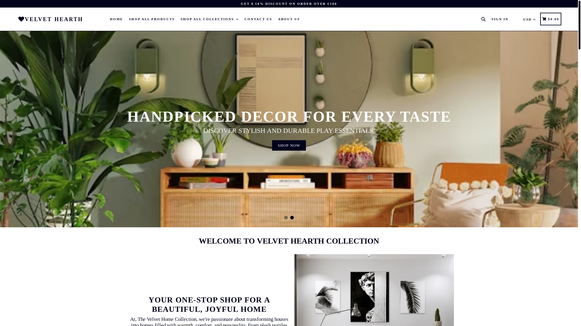 website screenshot of https://velvethearthcollection.com/