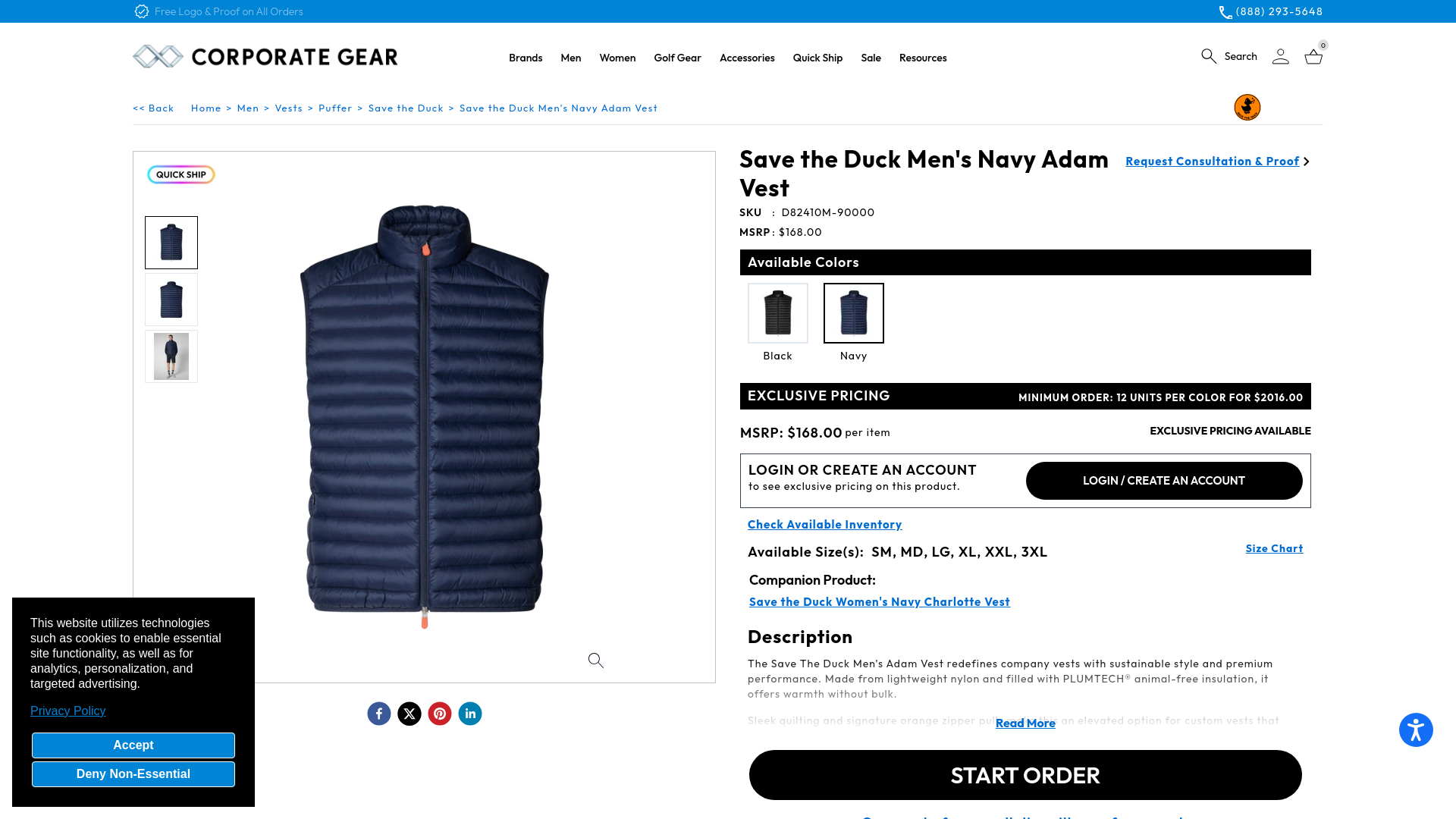 website screenshot of https://www.corporategear.com/product/save-the-duck-men-adam-vest-navy-d82410m.html