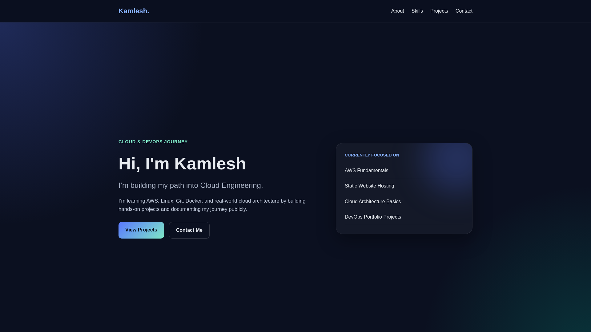 website screenshot of https://kamleshcloud.com/